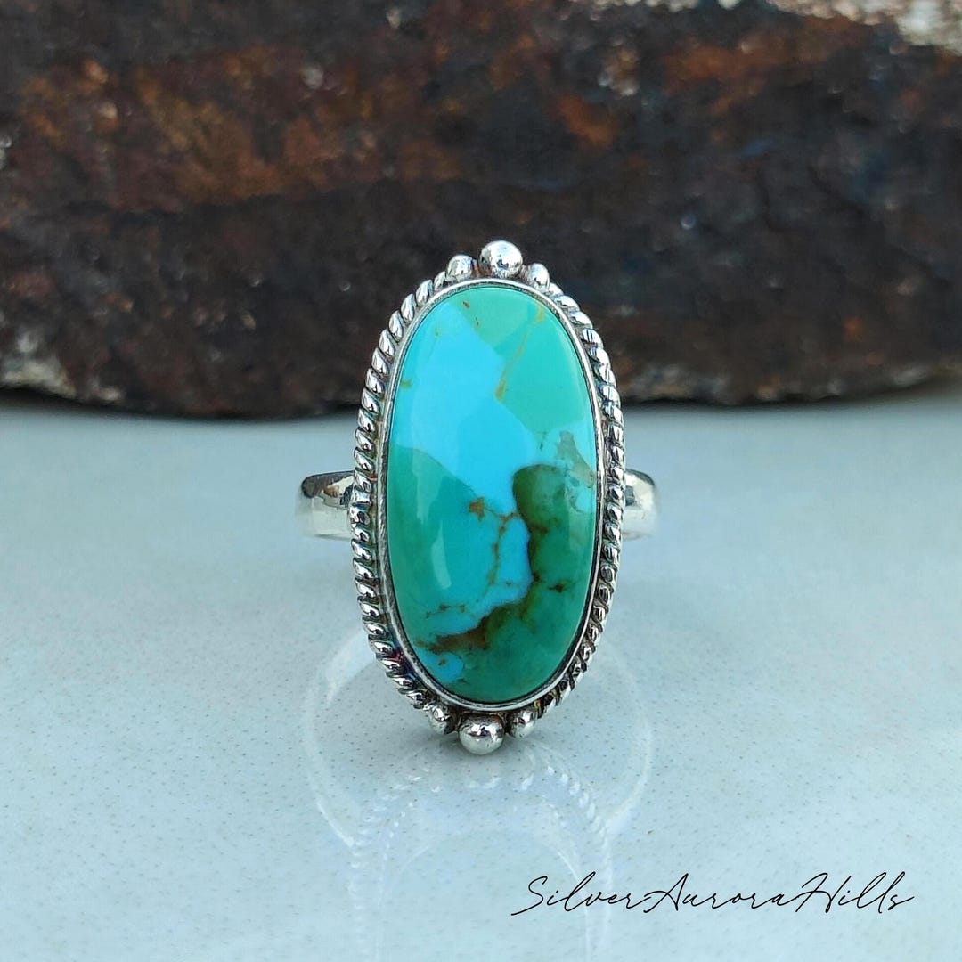 Natural Oval Kingman Turquoise Ring, Sterling Silver Jewelry, Handmade ...