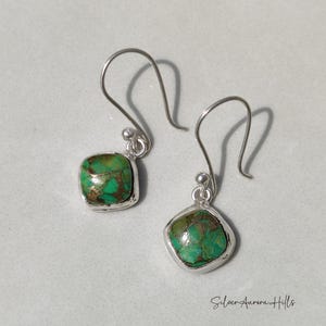 Handcraft Kingman Turquoise 925 Sterling Silver Earrings: Anniversary Gift GreenCopperTurquoise