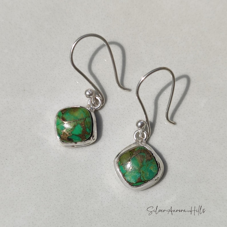 Handcraft Kingman Turquoise 925 Sterling Silver Earrings: Anniversary Gift GreenCopperTurquoise