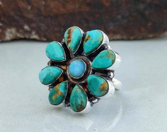 Kingman Turquoise Statement Ring - Sterling Silver Larimar Gemstone - Handmade Multi Stone Wedding Ring