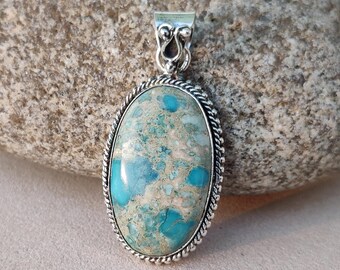 Rare Find - Arizona Turquoise Pendant, 925 Sterling Silver Gemstone Necklace, Handcrafted Silver Jewelry