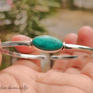 Brazalete de turquesa auténtica, plata 925, ajustable, delicado, con promesa para mujer.