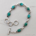 Handmade Kingman Turquoise Sterling Silver Toggle Bracelet: Boho Jewelry