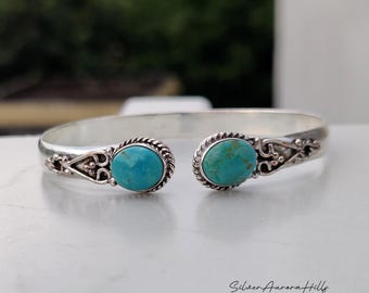 Genuine Kingman Turquoise Bangle | Handmade Sterling Silver Bracelet | Natural Turquoise Jewelry