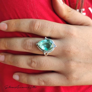 Handmade Aquamarine Teardrop Ring: Sterling Silver Promise Jewelry