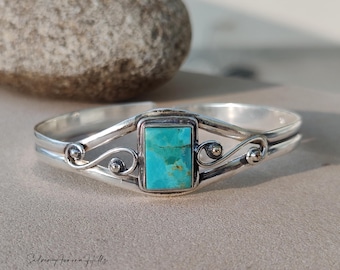 Genuine Kingman Turquoise Bangle, 925 Sterling Silver Gemstone Bangle Bracelet, Boho Jewelry