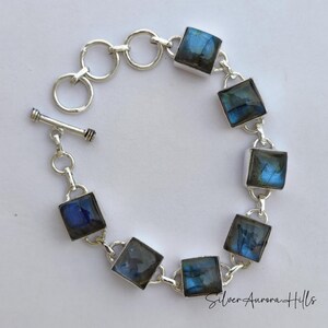 Kingman Turquoise Sterling Silver Bracelet - Adjustable Gemstone Jewelry Labradorite