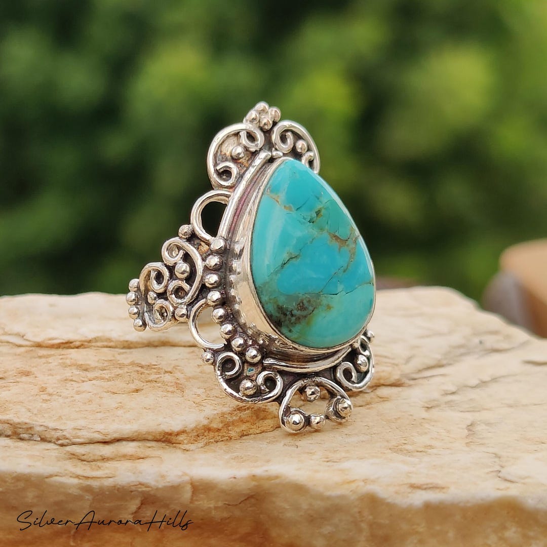 Handmade Kingman Turquoise 925 Sterling Silver Ring - Gift for Women - Etsy