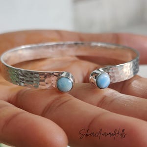 Handcrafted Larimar Bangle: Sterling Silver Adjustable Bracelet