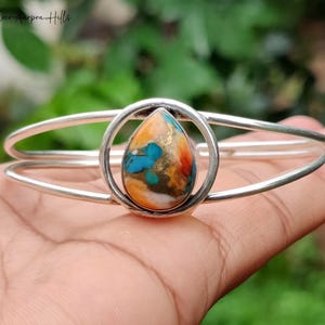 Beautiful Oyster Turquoise Bangle, 925 Silver Gemstone Bangle, Unique Latest Designer Bracelet, Women Bangle, Adjustable Bangle Bracelet
