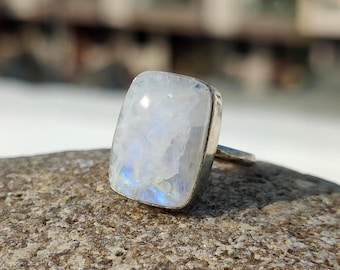 Rechteck Mondstein Ring | Sterling Silber Boho Ring