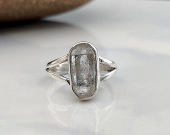 Bague diamant brut Herkimer - Bague cadeau Saint-Valentin en argent 925 avec pierres précieuses faites main