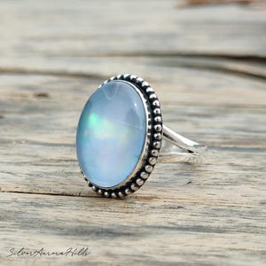 Handmade Aurora Opal Sterling Silver Ring: Unique Statement Jewelry