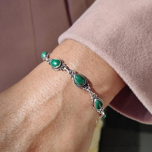 Malachite Bracelet, 925 Silver Gemstone Adjustable Jewelry, Promise Gift, Thanksgiving