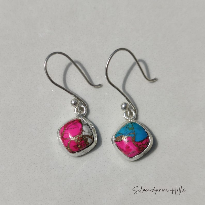 Handcraft Kingman Turquoise 925 Sterling Silver Earrings: Anniversary Gift CottonCandyTurquoise