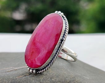 Handmade Ruby Ring 925 Sterling Silver Statement Ring: Valentine Gift Jewelry