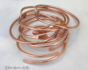 Hand-Crafted Solid Copper Bangle Set - Hammered Design