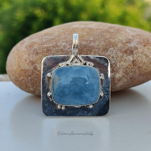 Handmade Aquamarine Pendant Necklace: 925 Sterling Silver Boho Jewelry