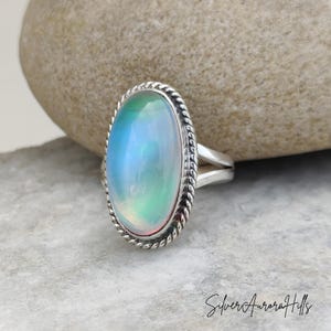 Fire Aurora Opal Ring: Handmade Silver Gemstone Statement Ring