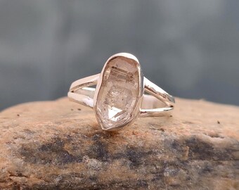 Bague diamant Herkimer faite main : bague de promesse en argent 925 avec pierres précieuses