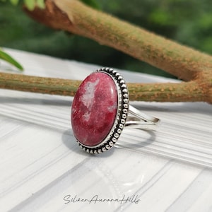 Handmade Rhodonite Sterling Silver Ring: Gemstone Statement Jewelry