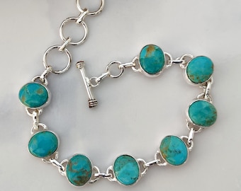 Kingman Turquoise Toggle Bracelet: Sterling Silver Boho Jewelry