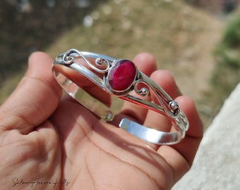 Ruby Gemstone Bangle, 925 Sterling Silver Jewelry, Handmade Cuff Bangle