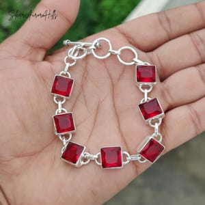 Kingman Turquoise Sterling Silver Bracelet - Adjustable Gemstone Jewelry Garnet