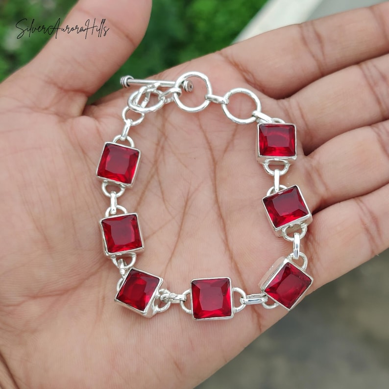 Kingman Turquoise Sterling Silver Bracelet - Adjustable Gemstone Jewelry Garnet