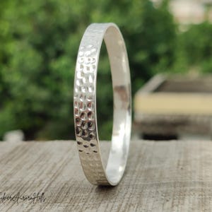 Hammered Sterling Silver Bangle Bracelet: Stackable Boho Bangle