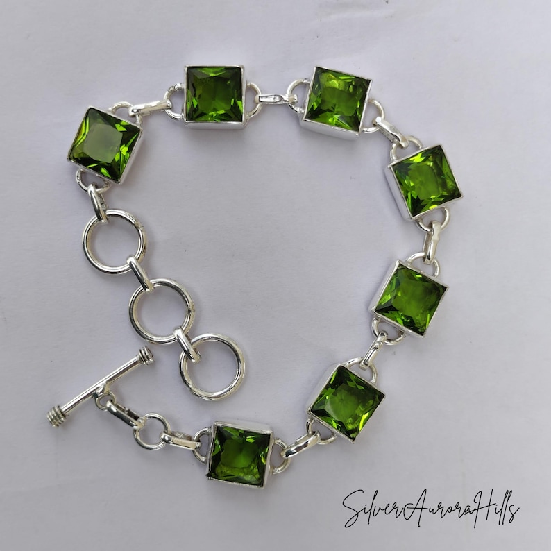 Kingman Turquoise Sterling Silver Bracelet - Adjustable Gemstone Jewelry Peridot