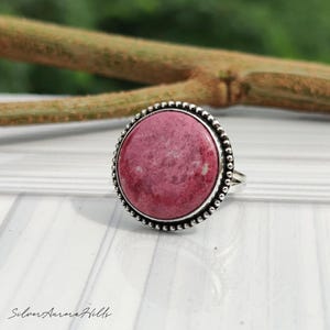 Handmade Rhodonite Sterling Silver Ring: Boho Statement Jewelry