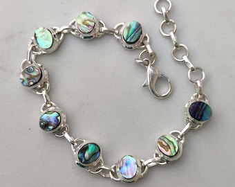 Handmade Abalone Shell Sterling Silver Bracelet - Adjustable Women's Jewelry