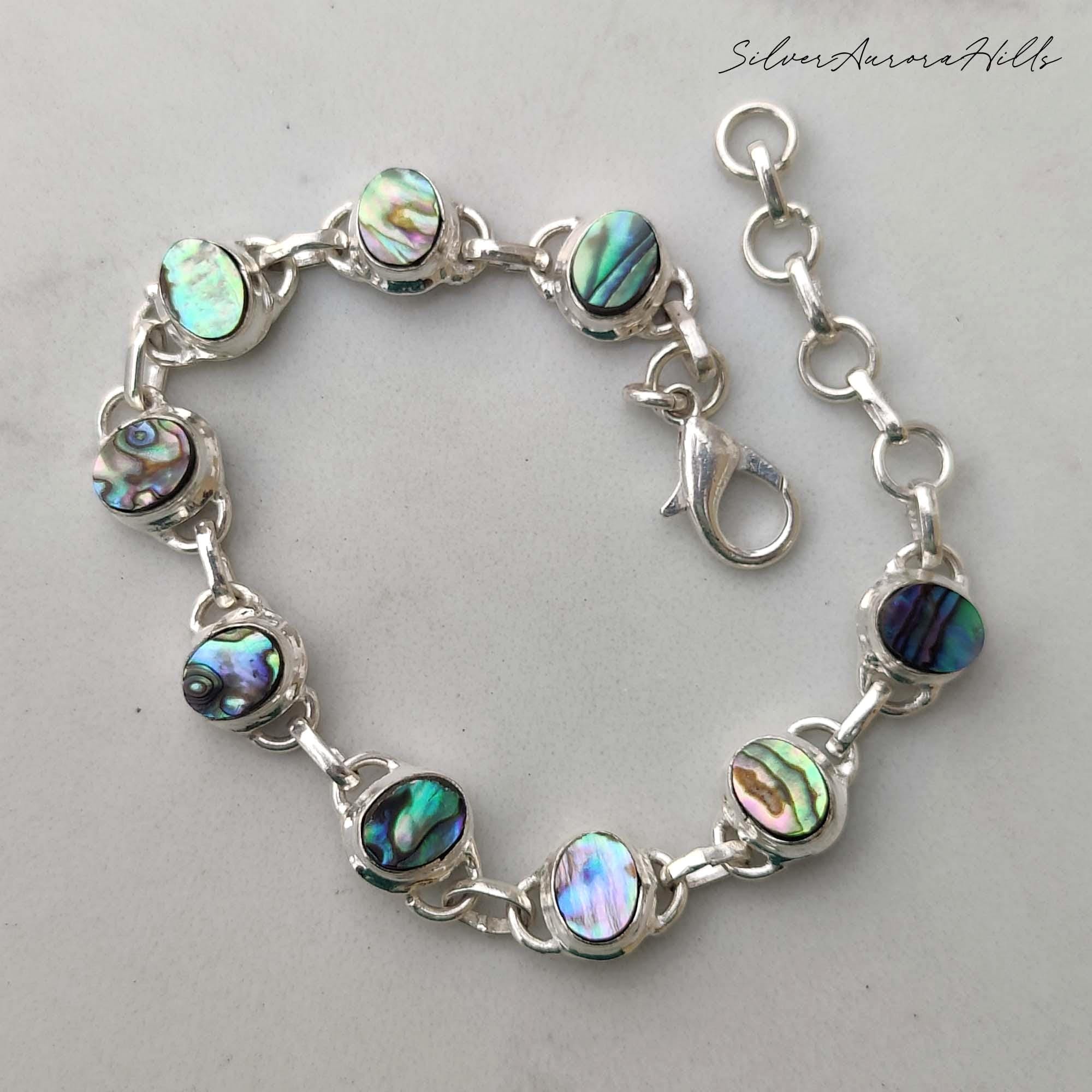Stainless Steel Geneva Round Bracelet Silver Abalone Acrylic Vintage Vintage Silver and Abalone Bracelet - Etsy main image 3