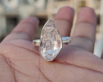 Bague en diamant brut Herkimer :, Bijoux en argent sterling faits main avec pierres naturelles