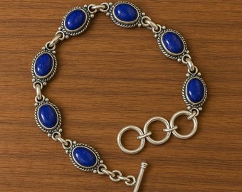 Lapis Lazuli Sterling Silver Bracelet - Handmade Gemstone Jewelry