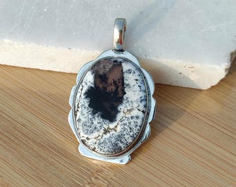 Dendritic Agate Pendant / Handmade 925 Sterling Silver Necklace / Women's Gemstone Jewelry