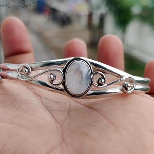 Handmade Moonstone Bangle: 925 Sterling Silver Boho Bracelet