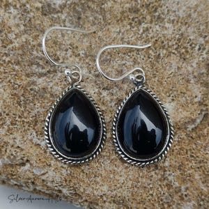 Handmade Black Onyx Earring, Sterling Silver Gemstone Earrings, Dangle Drop Earring, Women Wedding Gift Earring, Teardrop Earring For Woman