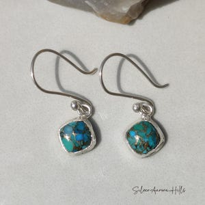 Handcraft Kingman Turquoise 925 Sterling Silver Earrings: Anniversary Gift BlueCopperTurquoise