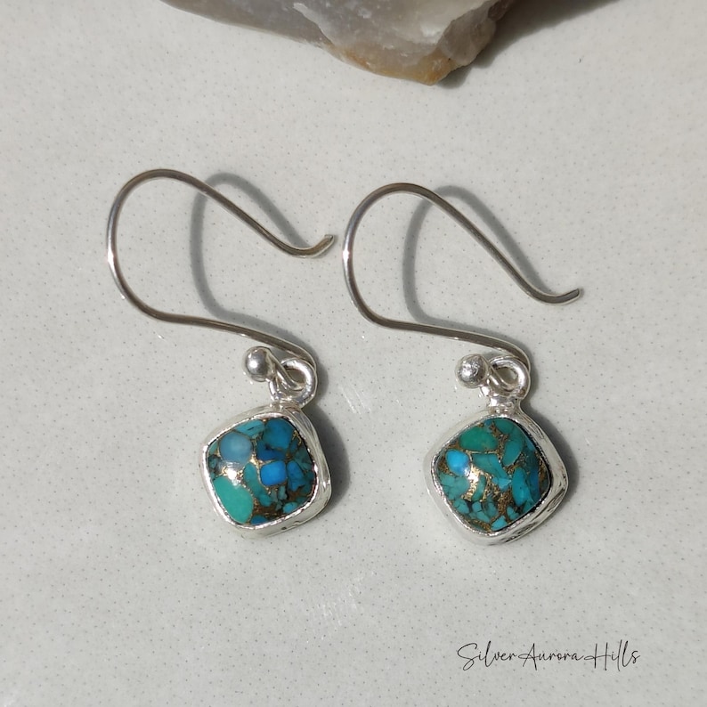 Handcraft Kingman Turquoise 925 Sterling Silver Earrings: Anniversary Gift BlueCopperTurquoise