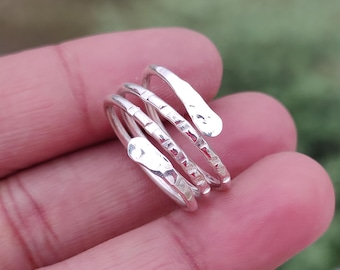 Silver Adjustable Ring For Unisex, Multi Wrap Band, Hammered Silver Jewelry, Handmade Minimalist Style