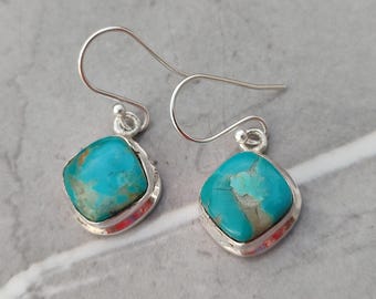 Handcraft Kingman Turquoise  925 Sterling Silver  Earrings: Anniversary Gift
