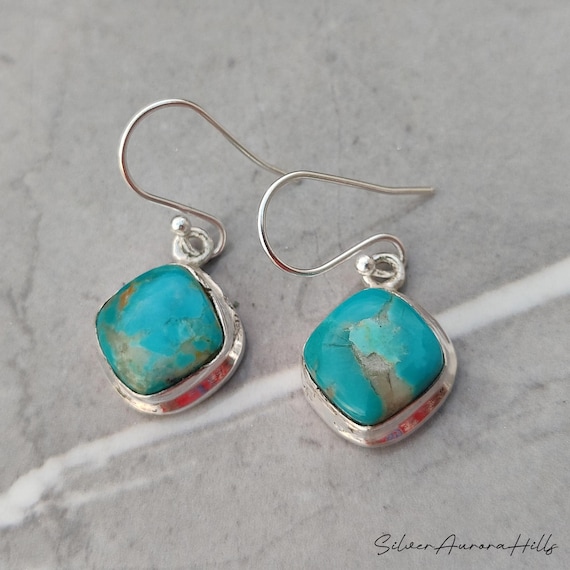 Handcraft Kingman Turquoise  925 Sterling Silver  Earrings: Anniversary Gift