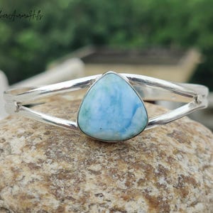 Larimar Sterling Silver Bangle: Adjustable Boho Cuff Bracelet