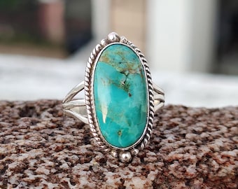Kingman Turquoise Sterling Silver Ring - Southwest Boho Gemstone