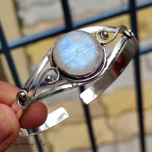 Handmade Moonstone Bangle: 925 Sterling Silver Gemstone Jewelry