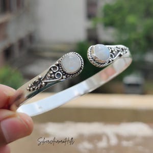 Rainbow Moonstone Bangle: Solid 925 Sterling Silver Bracelet