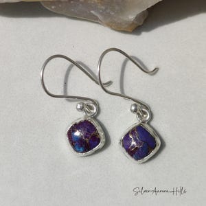 Handcraft Kingman Turquoise 925 Sterling Silver Earrings: Anniversary Gift PurpleCopperTurquois