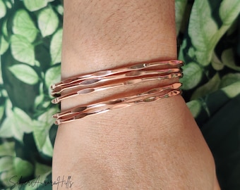Handmade Hammered Copper Bangle Set - Stackable Designer Bangles
